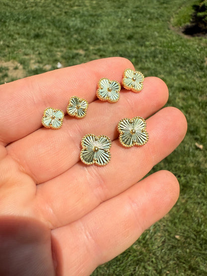 Diamond Cut Clover Earrings - 14k Gold Vermeil 925 Silver - 8mm-12mm