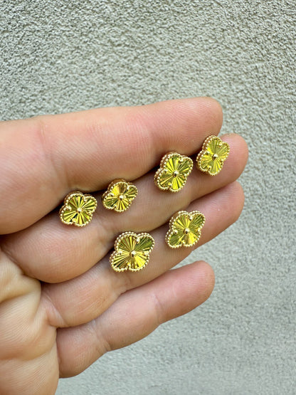 Diamond Cut Clover Earrings - 14k Gold Vermeil 925 Silver - 8mm-12mm