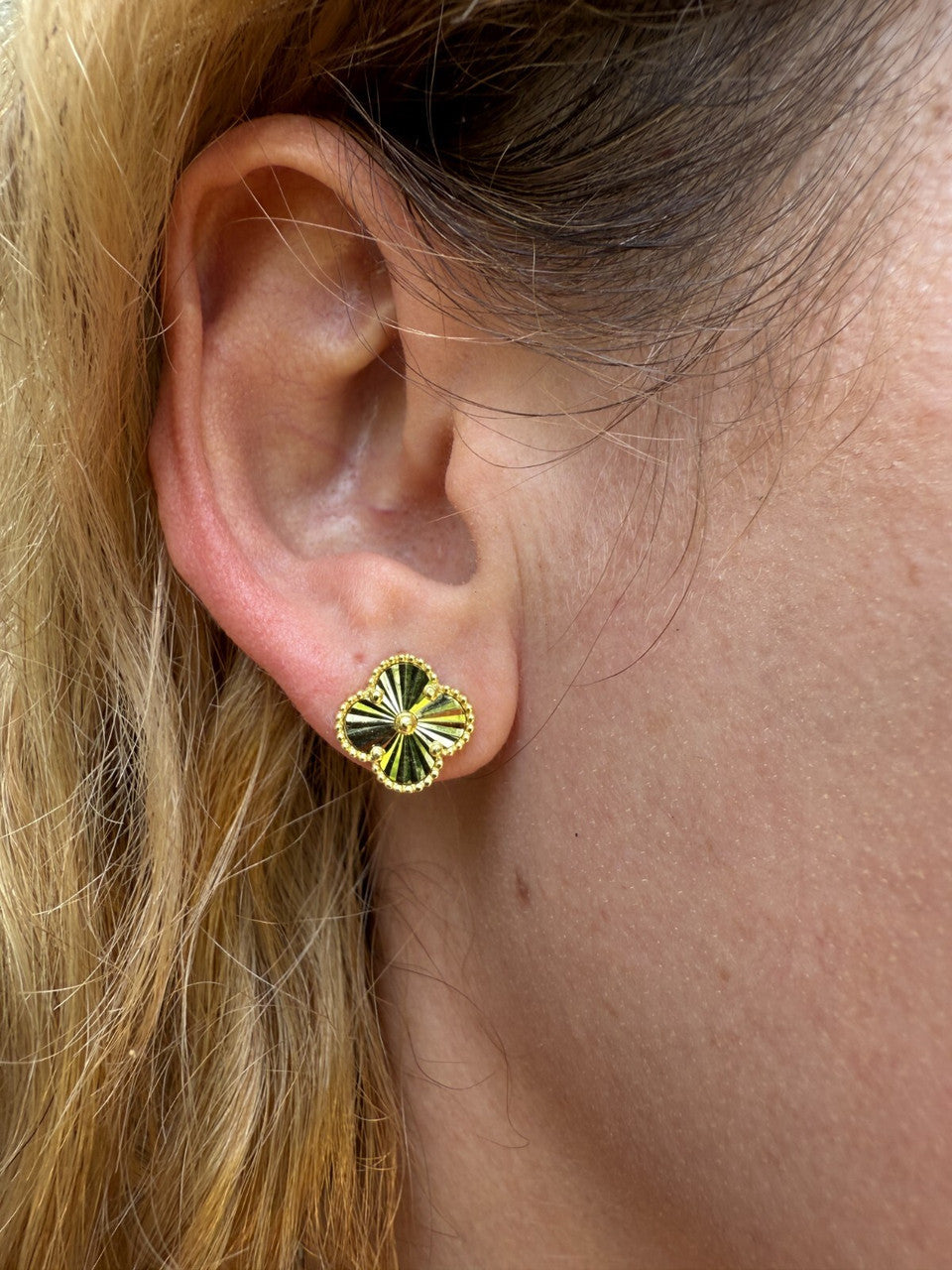 Diamond Cut Clover Earrings - 14k Gold Vermeil 925 Silver - 8mm-12mm