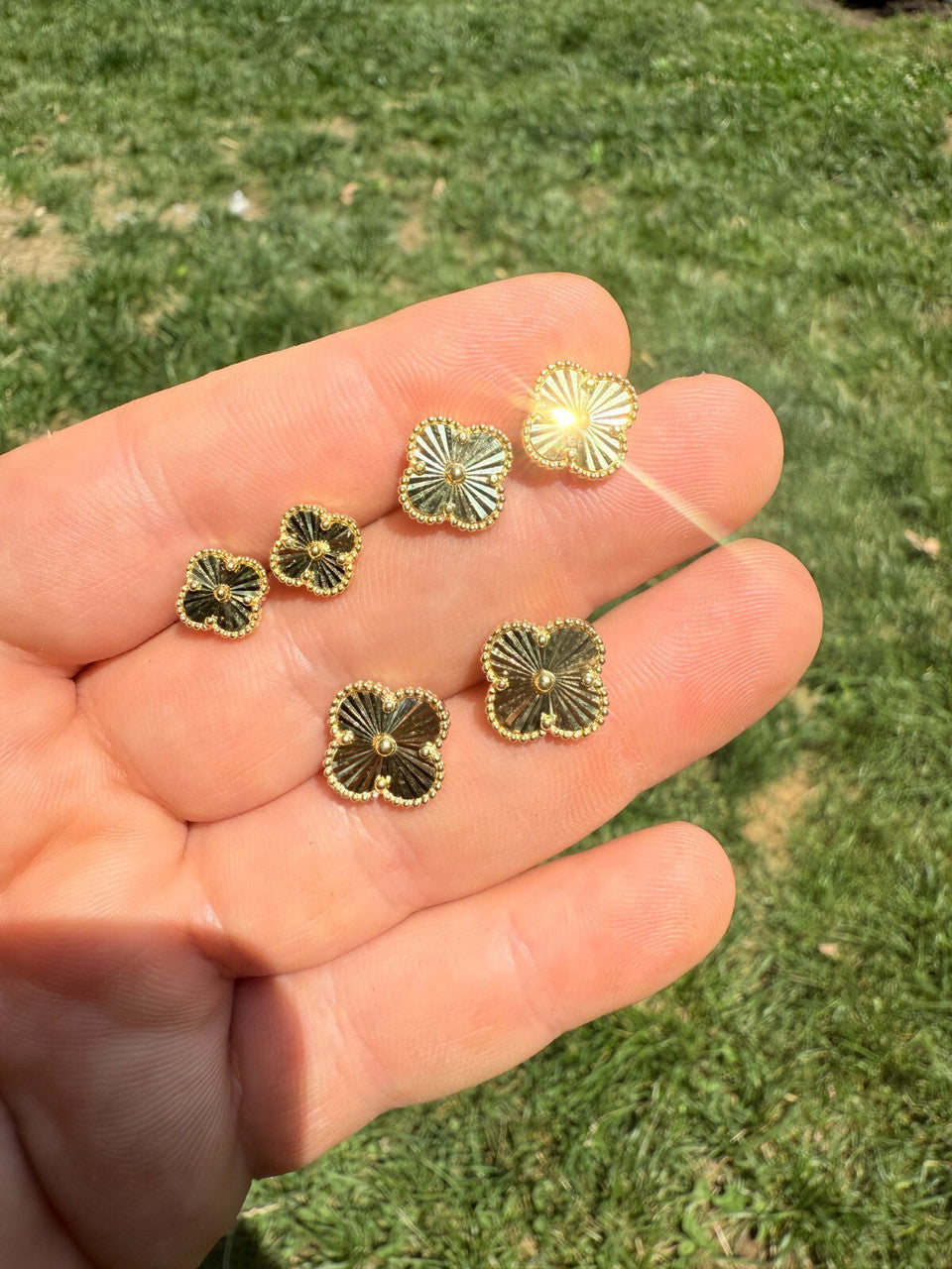 Diamond Cut Clover Earrings - 14k Gold Vermeil 925 Silver - 8mm-12mm