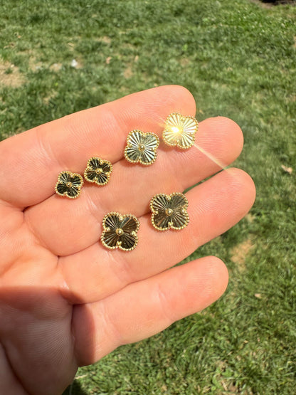 Diamond Cut Clover Earrings - 14k Gold Vermeil 925 Silver - 8mm-12mm