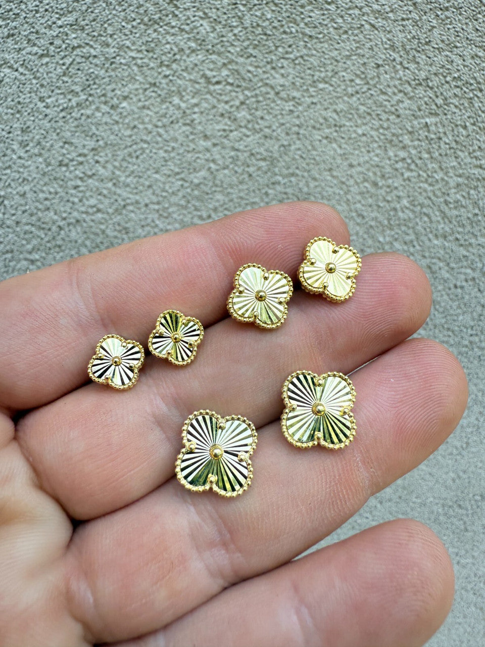 Diamond Cut Clover Earrings - 14k Gold Vermeil 925 Silver - 8mm-12mm