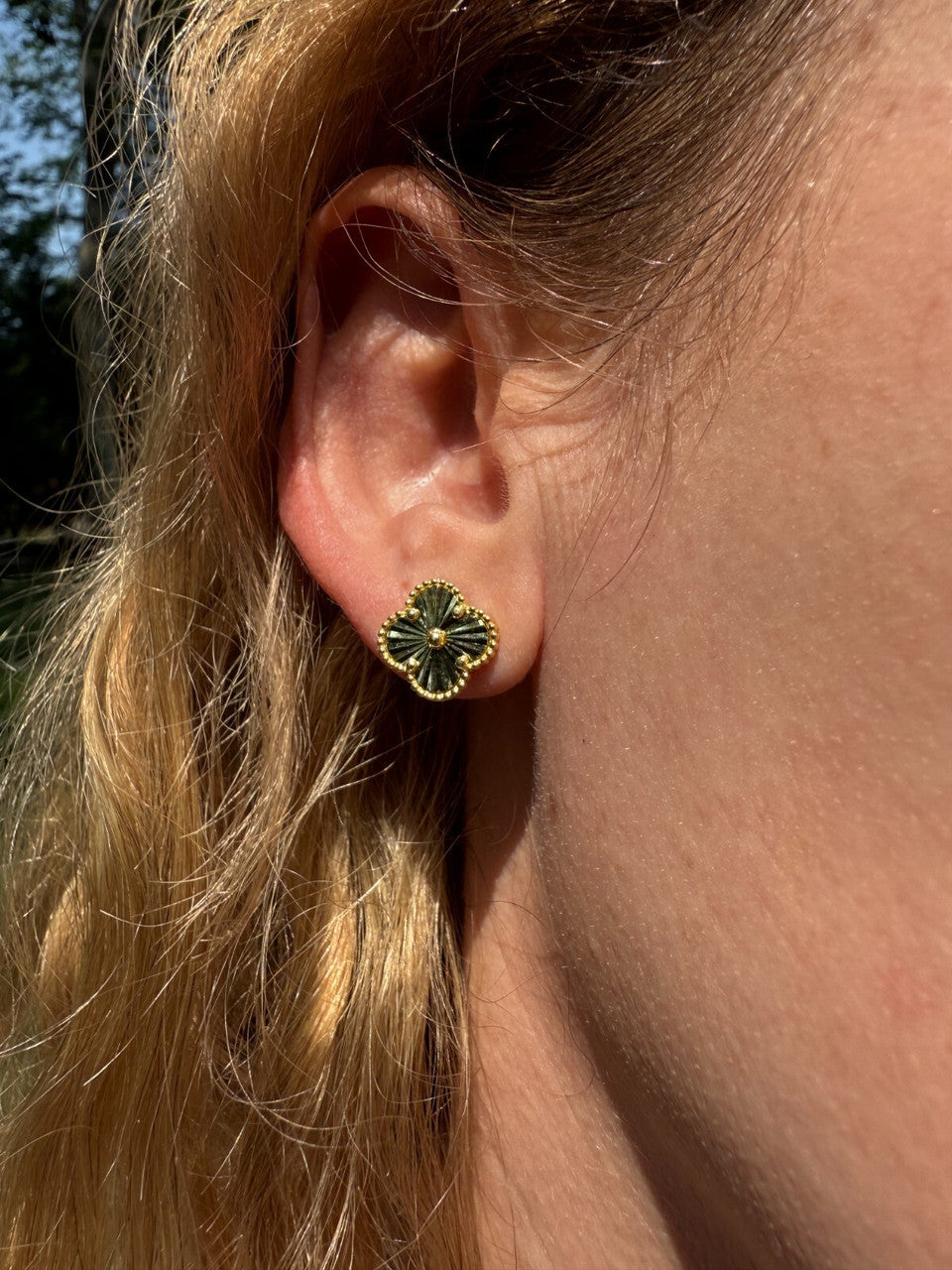 Diamond Cut Clover Earrings - 14k Gold Vermeil 925 Silver - 8mm-12mm