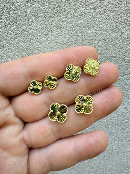 Diamond Cut Clover Earrings - 14k Gold Vermeil 925 Silver - 8mm-12mm