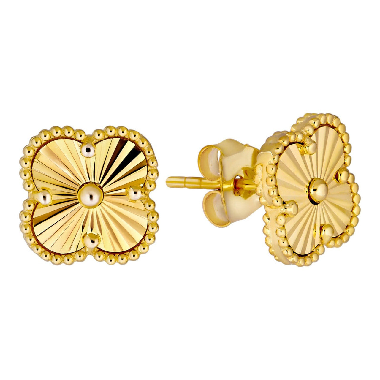 Diamond Cut Clover Earrings - 14k Gold Vermeil 925 Silver - 8mm-12mm