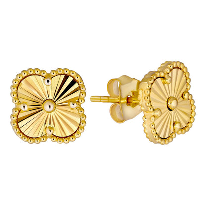 Diamond Cut Clover Earrings - 14k Gold Vermeil 925 Silver - 8mm-12mm