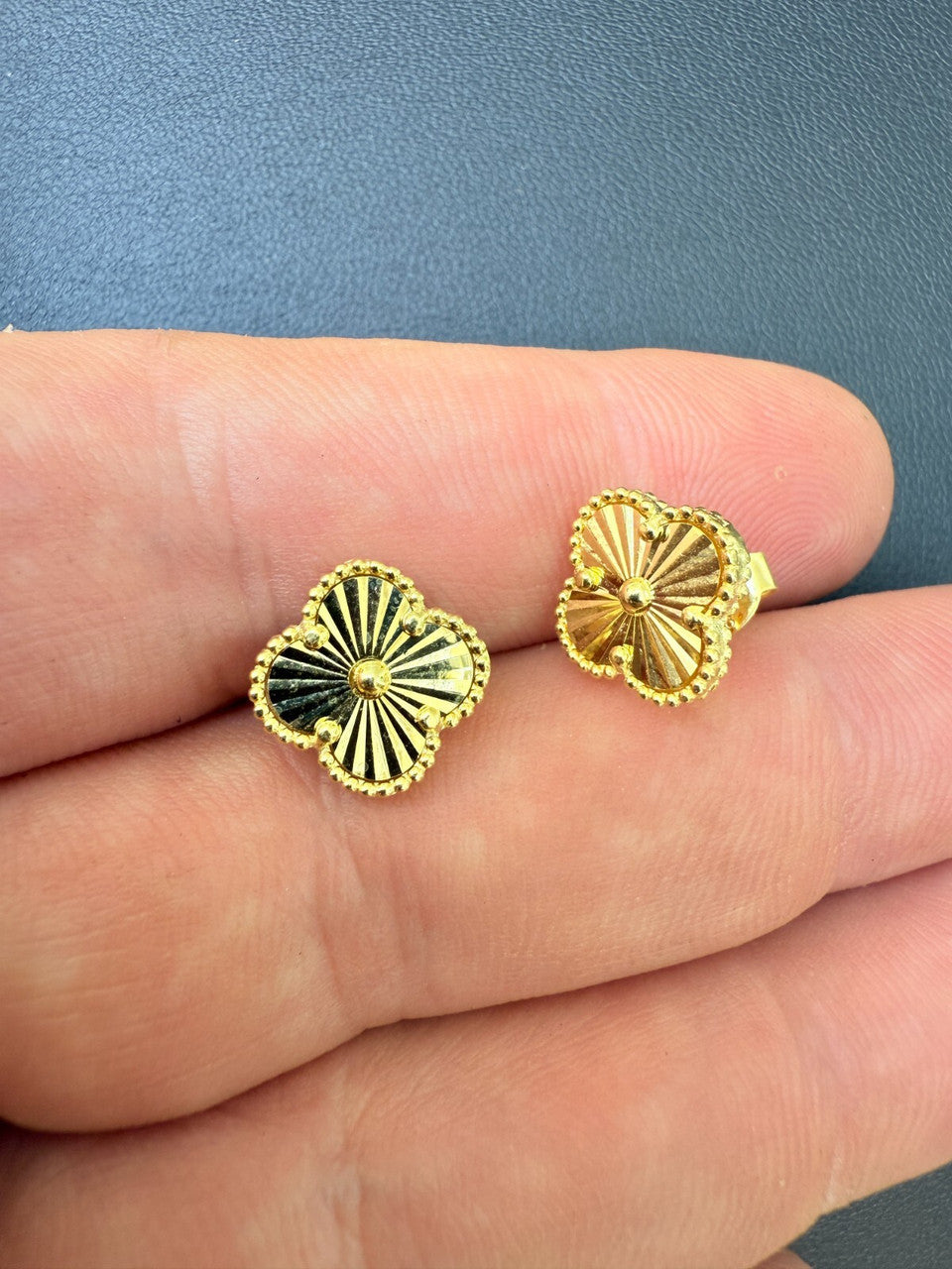 Diamond Cut Clover Earrings - 14k Gold Vermeil 925 Silver - 8mm-12mm