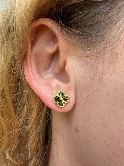 Diamond Cut Clover Earrings - 14k Gold Vermeil 925 Silver - 8mm-12mm