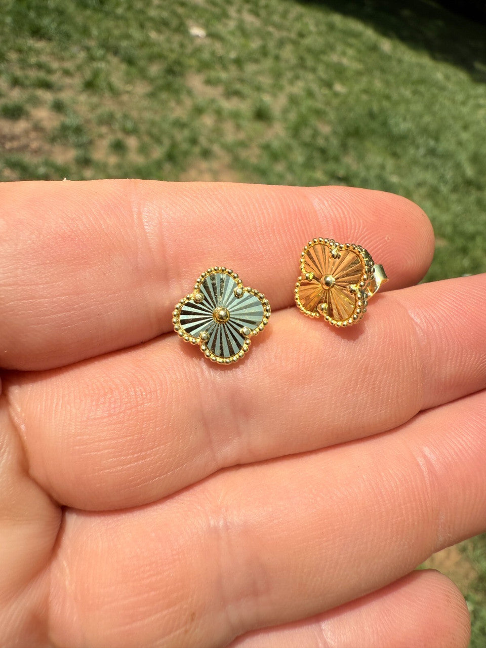 Diamond Cut Clover Earrings - 14k Gold Vermeil 925 Silver - 8mm-12mm