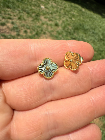 Diamond Cut Clover Earrings - 14k Gold Vermeil 925 Silver - 8mm-12mm