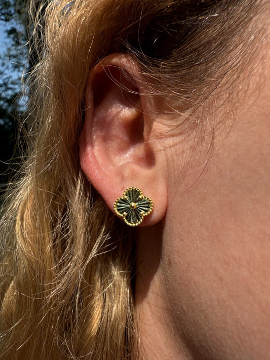 Diamond Cut Clover Earrings - 14k Gold Vermeil 925 Silver - 8mm-12mm