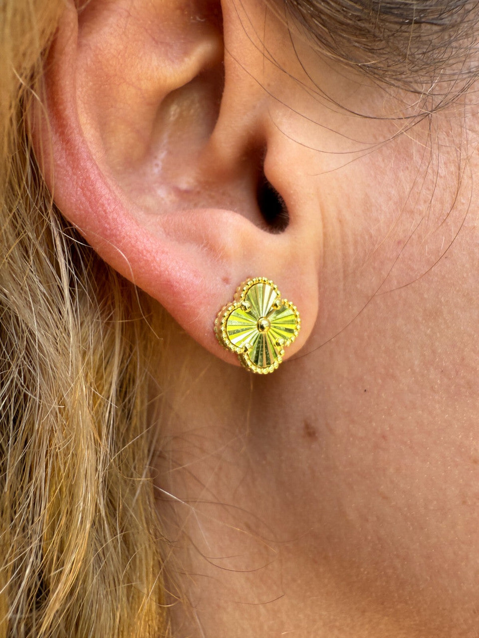 Diamond Cut Clover Earrings - 14k Gold Vermeil 925 Silver - 8mm-12mm