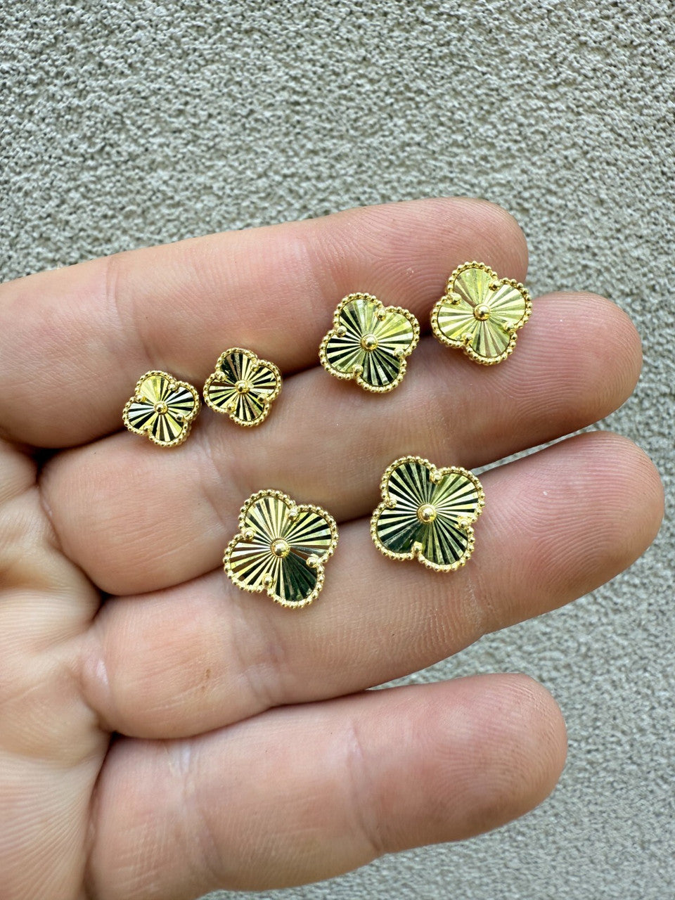 Diamond Cut Clover Earrings - 14k Gold Vermeil 925 Silver - 8mm-12mm