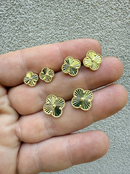 Diamond Cut Clover Earrings - 14k Gold Vermeil 925 Silver - 8mm-12mm