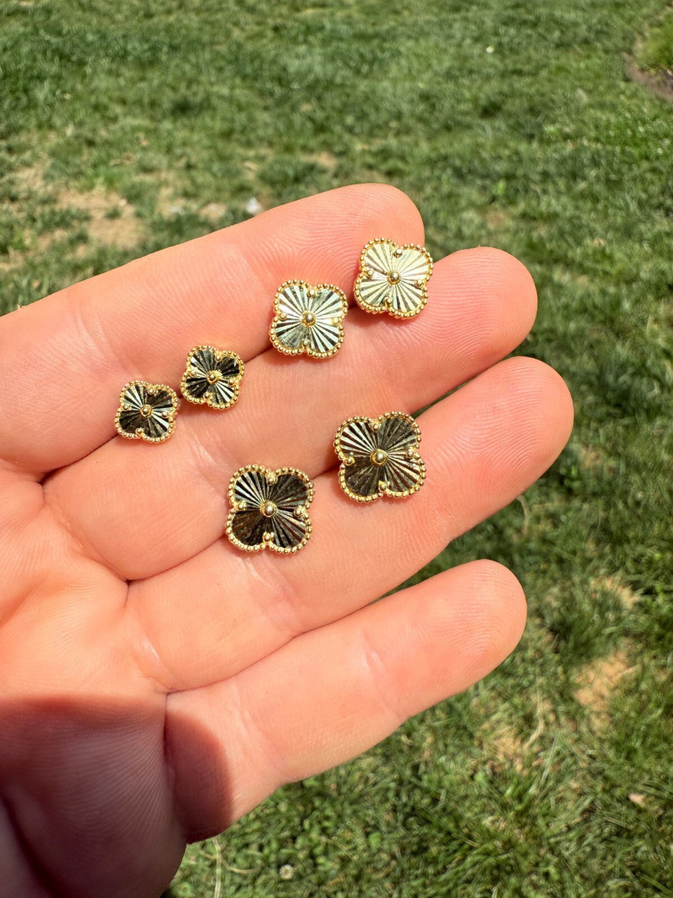 Diamond Cut Clover Earrings - 14k Gold Vermeil 925 Silver - 8mm-12mm