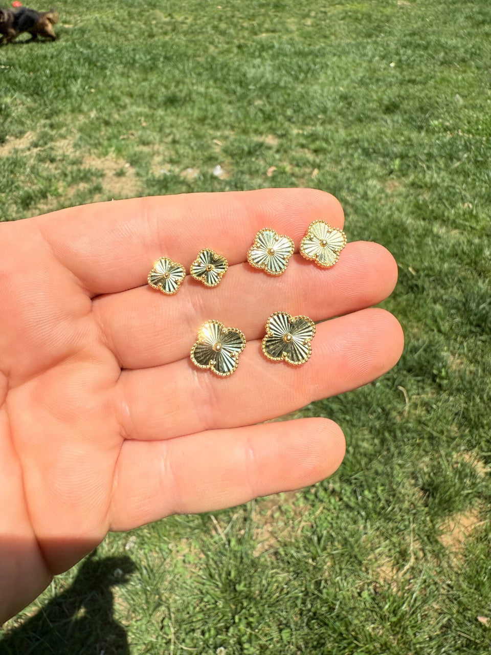 Diamond Cut Clover Earrings - 14k Gold Vermeil 925 Silver - 8mm-12mm