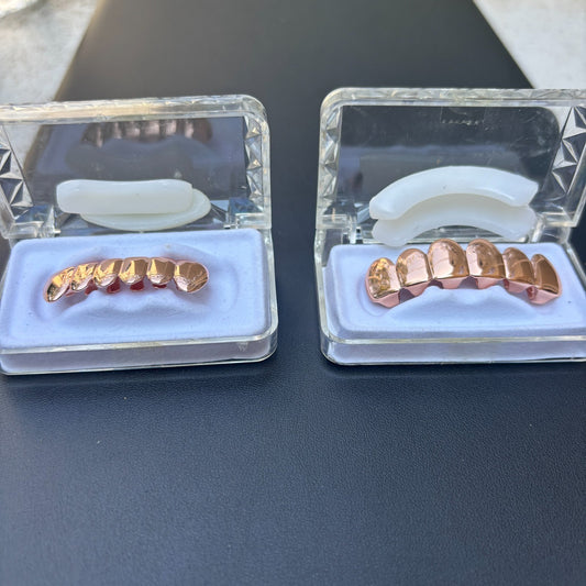 Real SOLID 14k Rose Gold 925 Sterling Silver Custom GRILLZ Teeth Top Bottom