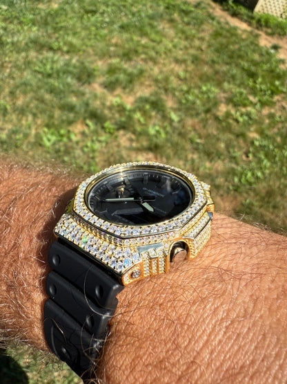 MOISSANITE Real 14k Gold Over 925 Silver Iced Casio G Shock GA2100 Hip Hop Watch