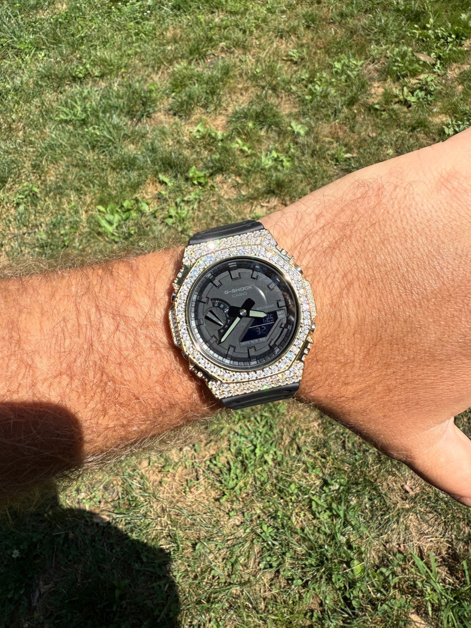 MOISSANITE Real 14k Gold Over 925 Silver Iced Casio G Shock GA2100 Hip Hop Watch