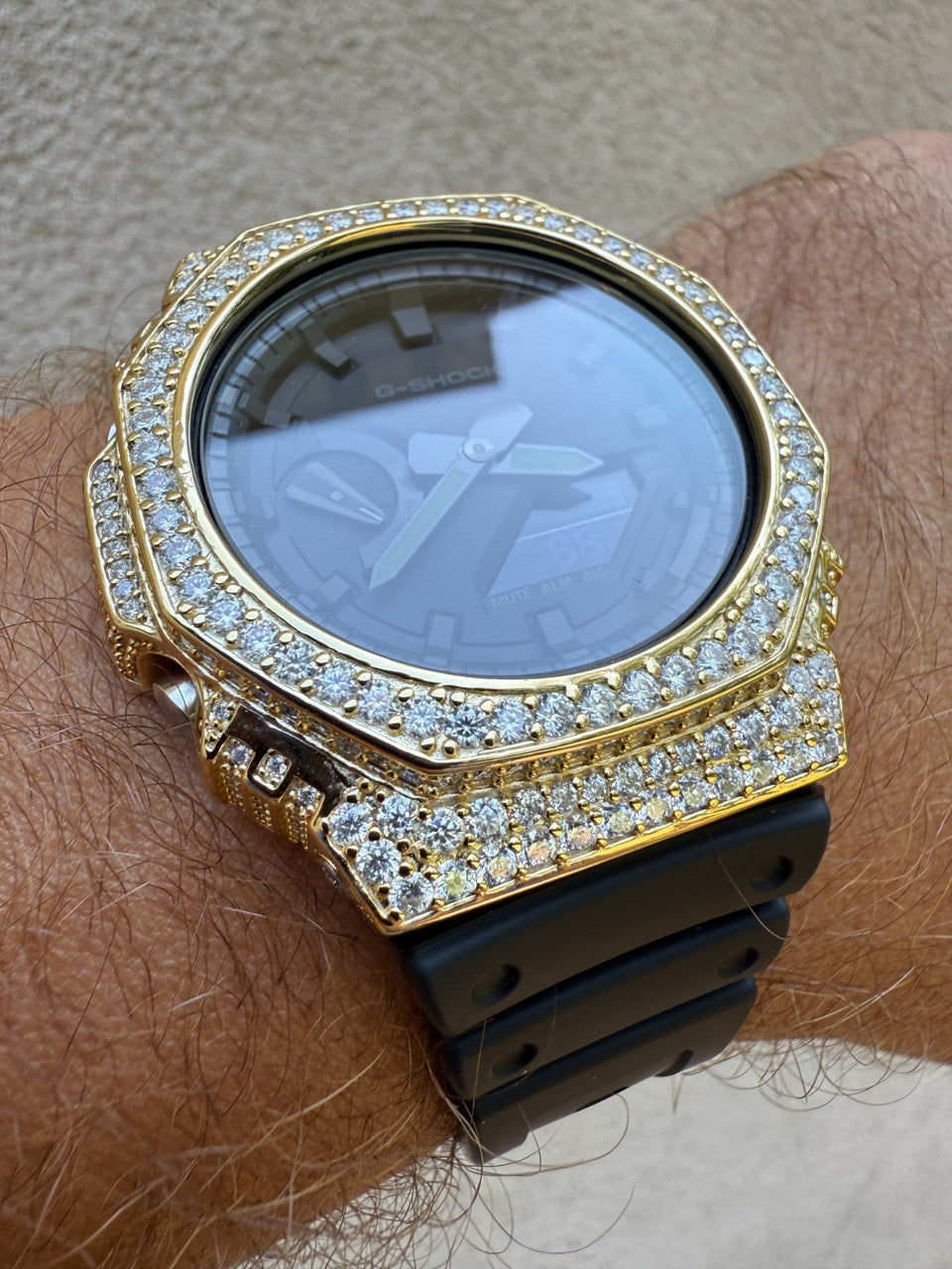 MOISSANITE Real 14k Gold Over 925 Silver Iced Casio G Shock GA2100 Hip Hop Watch