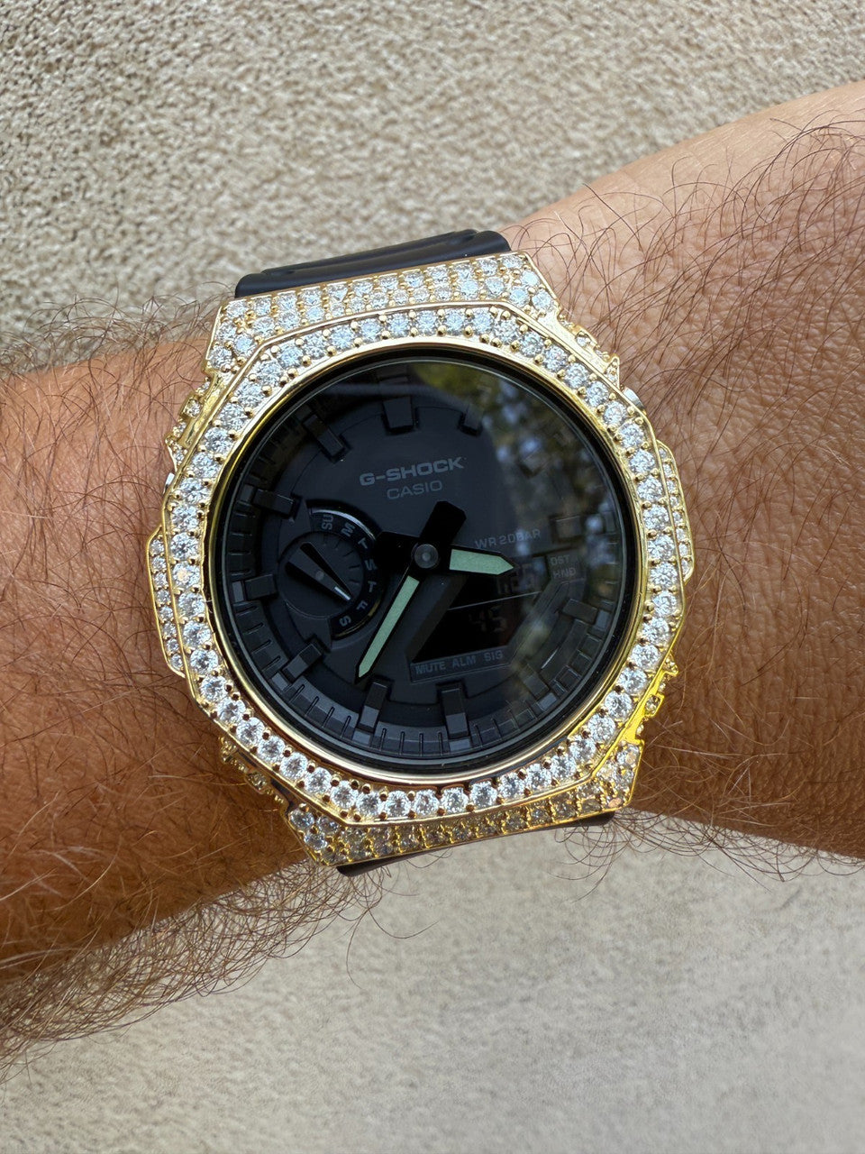 MOISSANITE Real 14k Gold Over 925 Silver Iced Casio G Shock GA2100 Hip Hop Watch