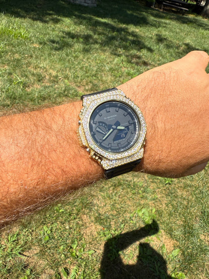 MOISSANITE Real 14k Gold Over 925 Silver Iced Casio G Shock GA2100 Hip Hop Watch