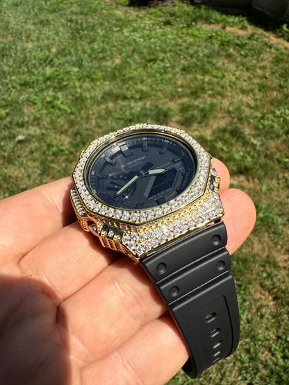 MOISSANITE Real 14k Gold Over 925 Silver Iced Casio G Shock GA2100 Hip Hop Watch