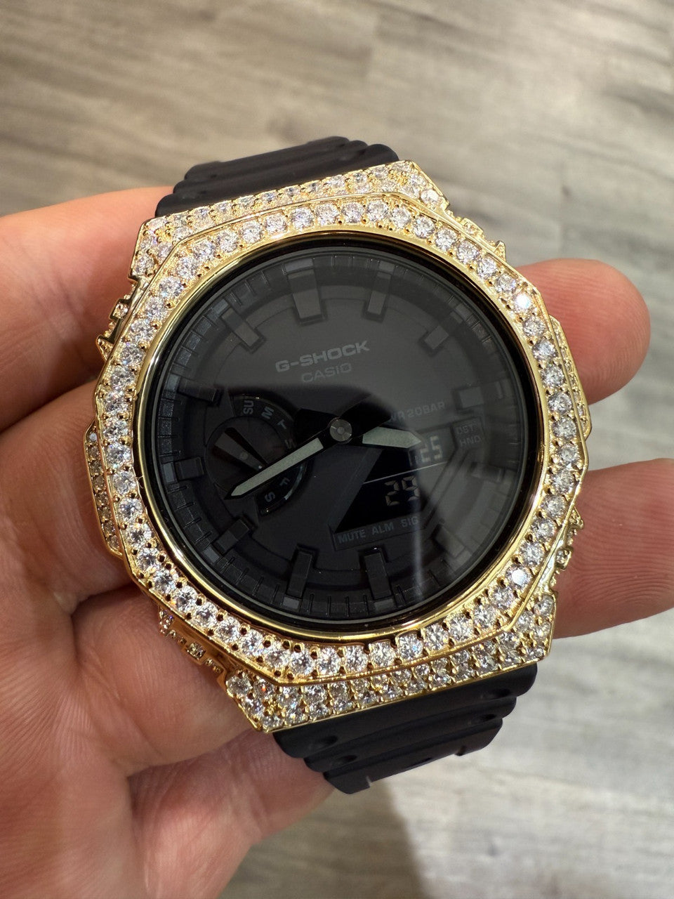 MOISSANITE Real 14k Gold Over 925 Silver Iced Casio G Shock GA2100 Hip Hop Watch