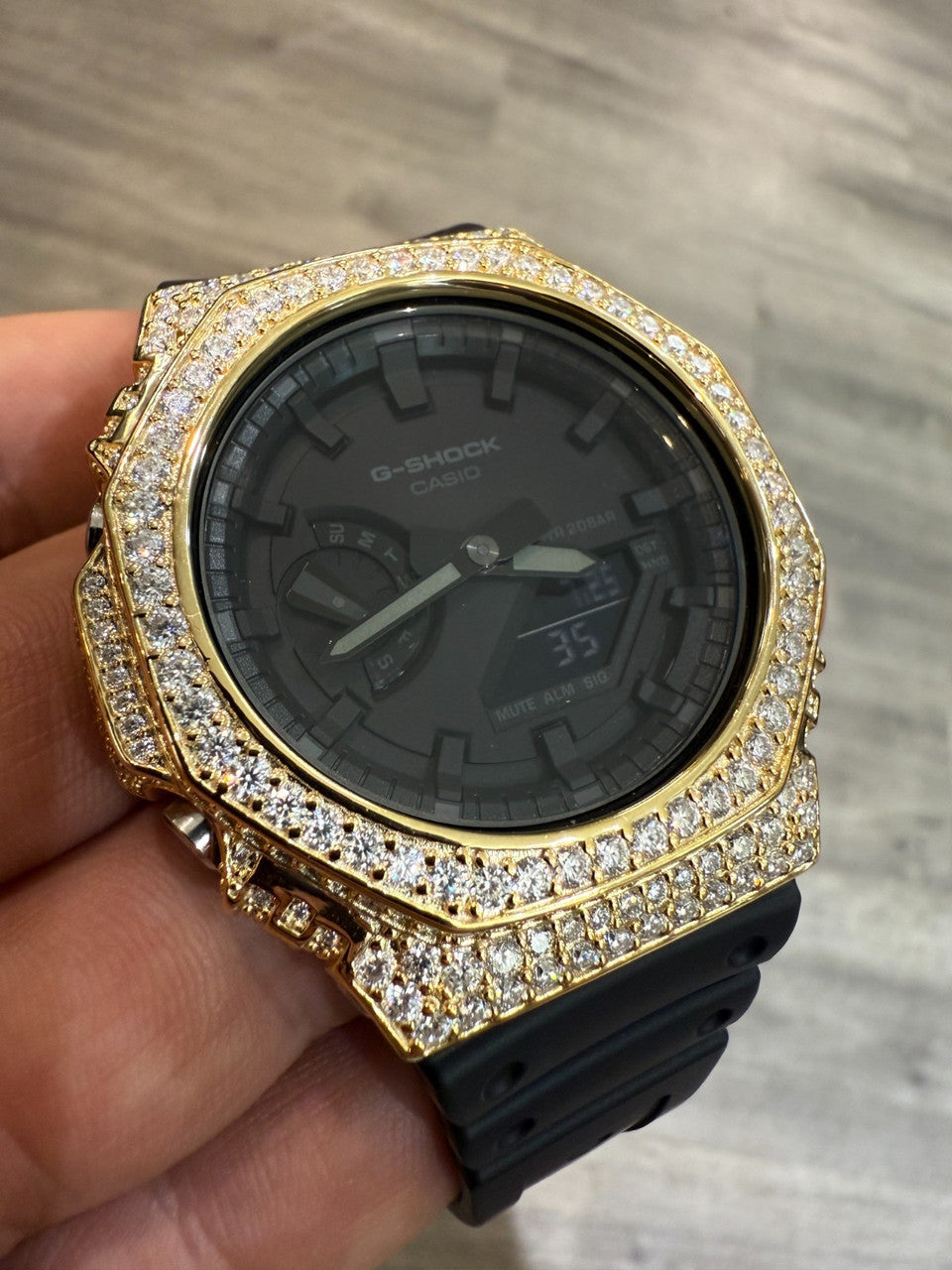 MOISSANITE Real 14k Gold Over 925 Silver Iced Casio G Shock GA2100 Hip Hop Watch