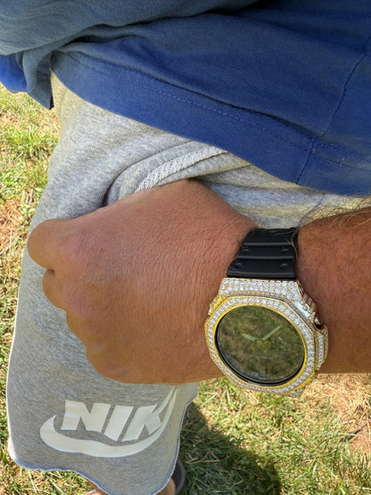 MOISSANITE Real 14k Gold Over 925 Silver Iced Casio G Shock GA2100 Hip Hop Watch