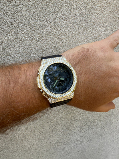 MOISSANITE Real 14k Gold Over 925 Silver Iced Casio G Shock GA2100 Hip Hop Watch