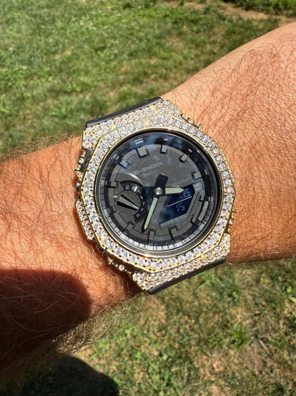 MOISSANITE Real 14k Gold Over 925 Silver Iced Casio G Shock GA2100 Hip Hop Watch