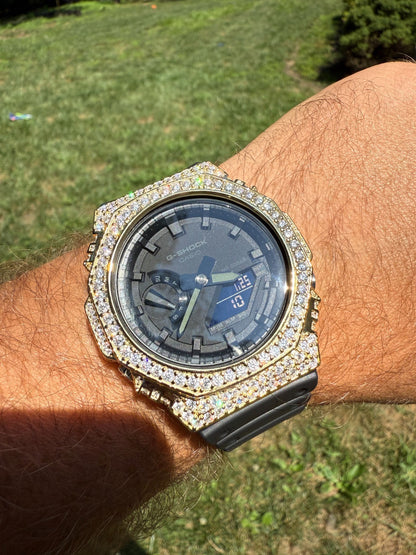 MOISSANITE Real 14k Gold Over 925 Silver Iced Casio G Shock GA2100 Hip Hop Watch