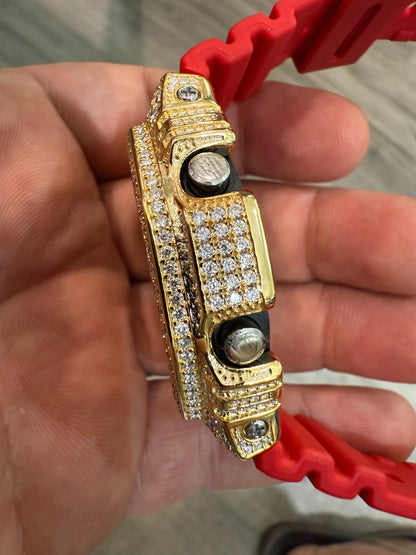 MOISSANITE Real 14k Gold Over 925 Silver Iced Red Casio G Shock GA2100 Watch