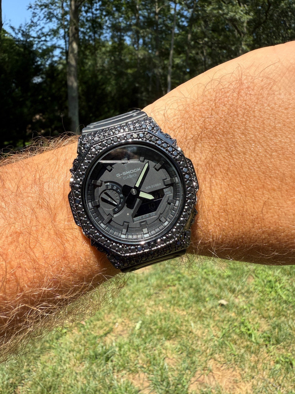 BLACK MOISSANITE Real Black 925 Silver Iced Casio G Shock GA2100 Hip Hop Watch