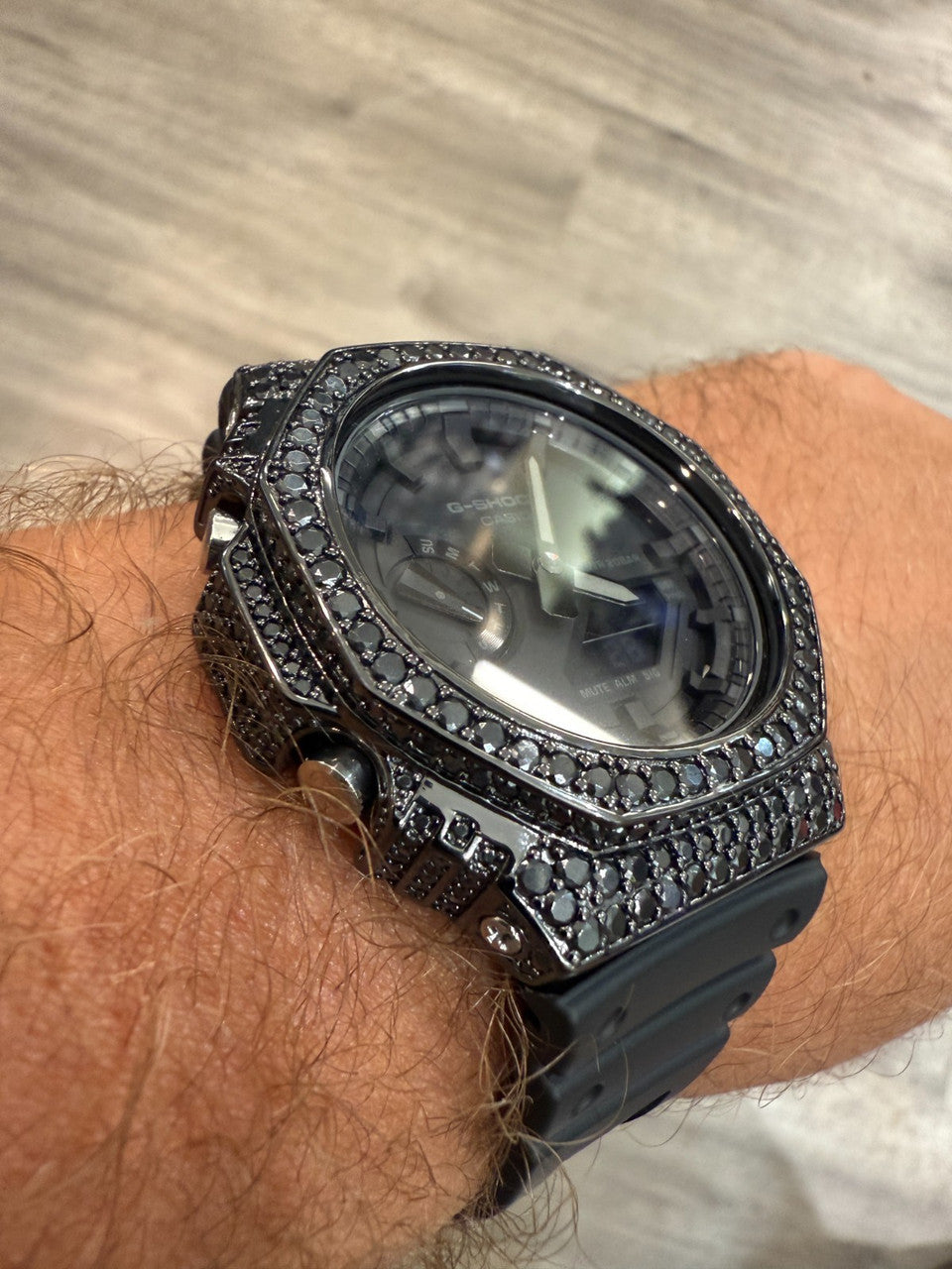 BLACK MOISSANITE Real Black 925 Silver Iced Casio G Shock GA2100 Hip Hop Watch