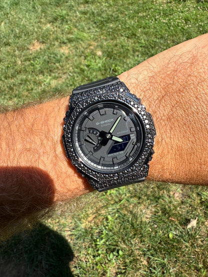 BLACK MOISSANITE Real Black 925 Silver Iced Casio G Shock GA2100 Hip Hop Watch