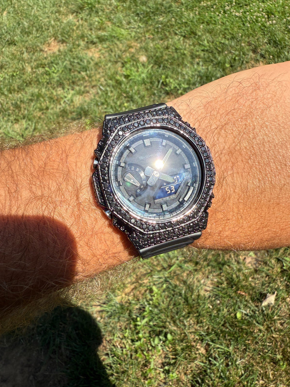 BLACK MOISSANITE Real Black 925 Silver Iced Casio G Shock GA2100 Hip Hop Watch