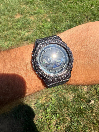 BLACK MOISSANITE Real Black 925 Silver Iced Casio G Shock GA2100 Hip Hop Watch