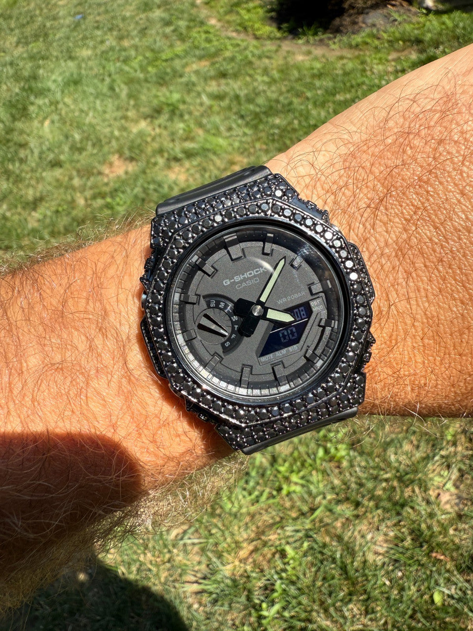 BLACK MOISSANITE Real Black 925 Silver Iced Casio G Shock GA2100 Hip Hop Watch