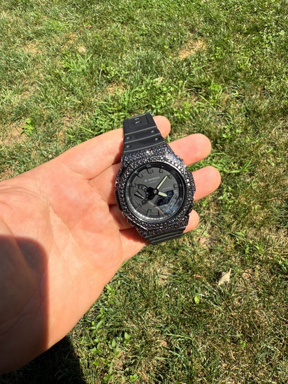 BLACK MOISSANITE Real Black 925 Silver Iced Casio G Shock GA2100 Hip Hop Watch
