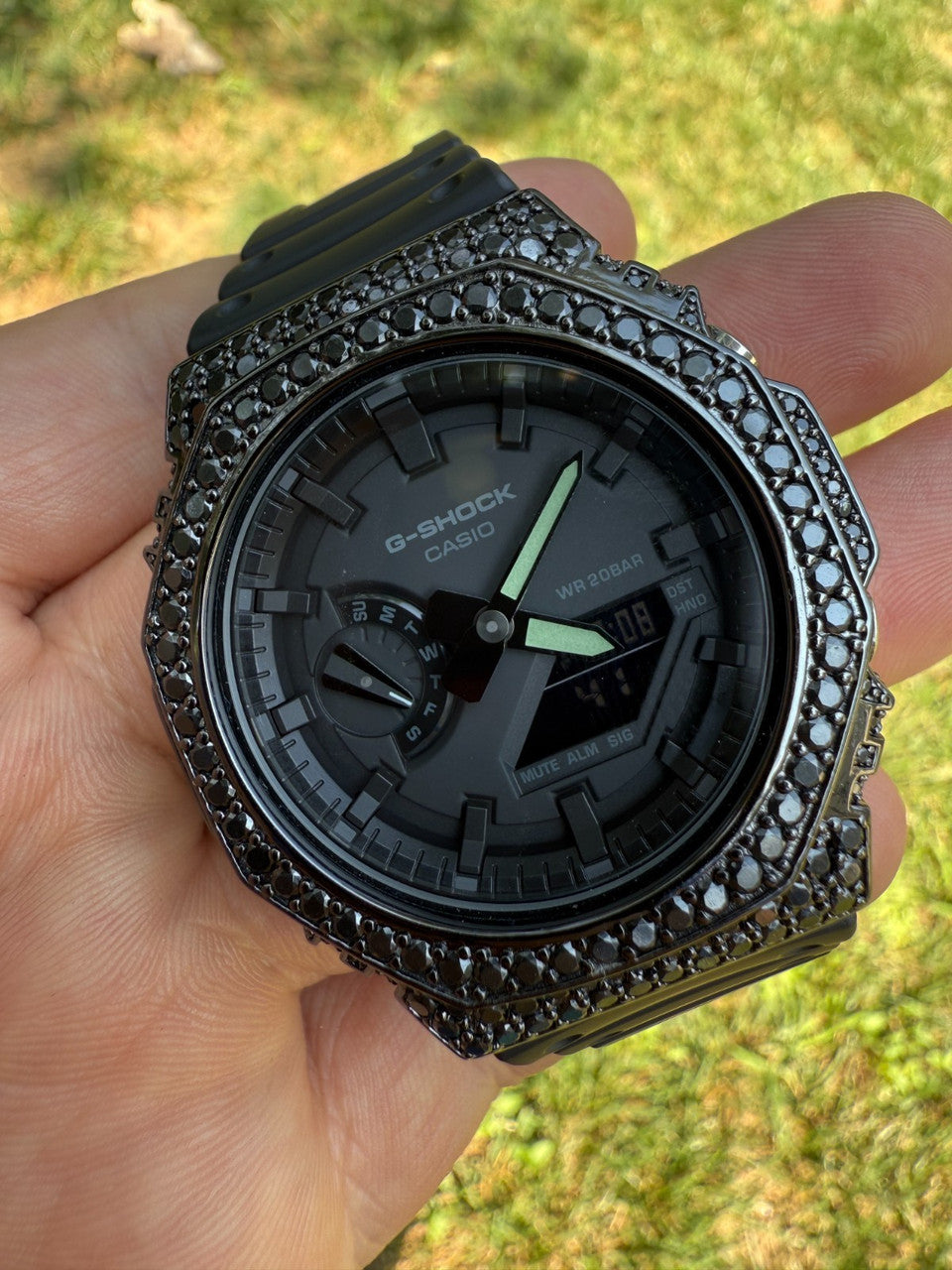 BLACK MOISSANITE Real Black 925 Silver Iced Casio G Shock GA2100 Hip Hop Watch