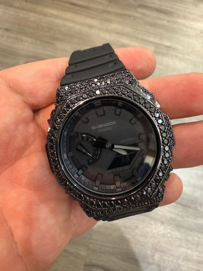 BLACK MOISSANITE Real Black 925 Silver Iced Casio G Shock GA2100 Hip Hop Watch