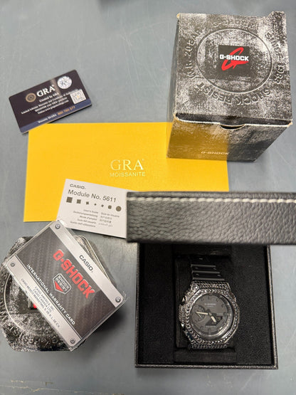 BLACK MOISSANITE Real Black 925 Silver Iced Casio G Shock GA2100 Hip Hop Watch