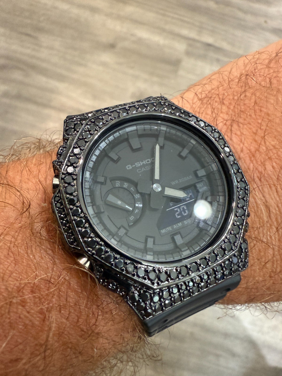 BLACK MOISSANITE Real Black 925 Silver Iced Casio G Shock GA2100 Hip Hop Watch