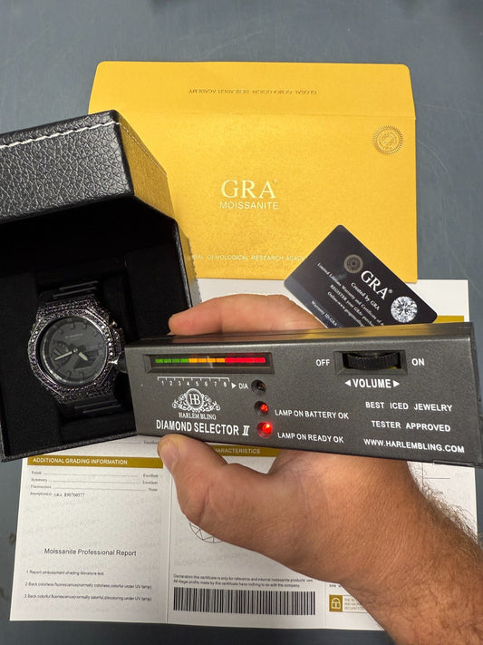 BLACK MOISSANITE Real Black 925 Silver Iced Casio G Shock GA2100 Hip Hop Watch