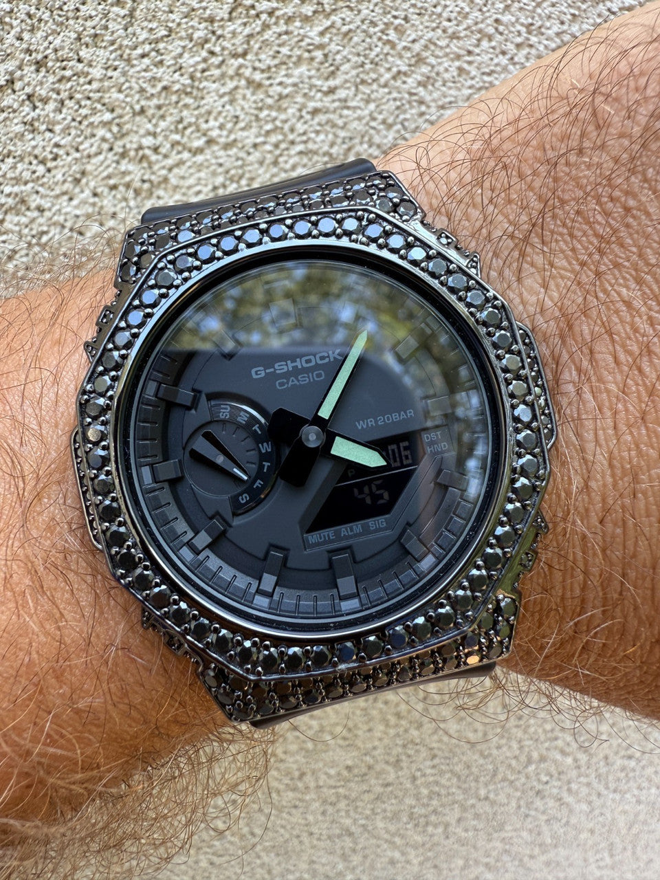 BLACK MOISSANITE Real Black 925 Silver Iced Casio G Shock GA2100