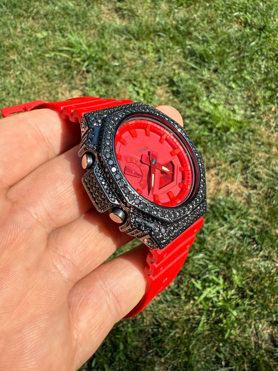 BLACK MOISSANITE Real 925 Silver Iced Red Casio G Shock GA2100 Hip Hop Watch