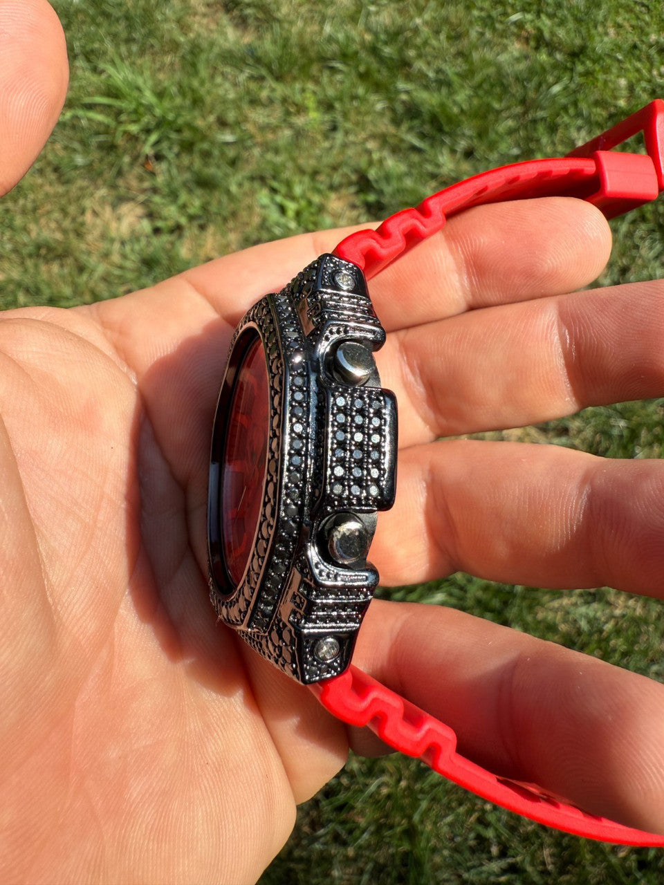 BLACK MOISSANITE Real 925 Silver Iced Red Casio G Shock GA2100 Hip