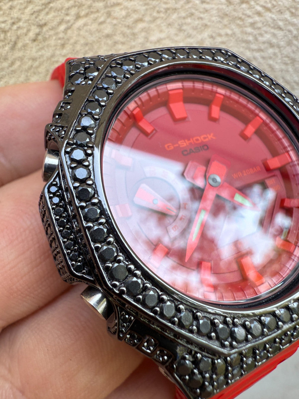 BLACK MOISSANITE Real 925 Silver Iced Red Casio G Shock GA2100 Hip Hop Watch